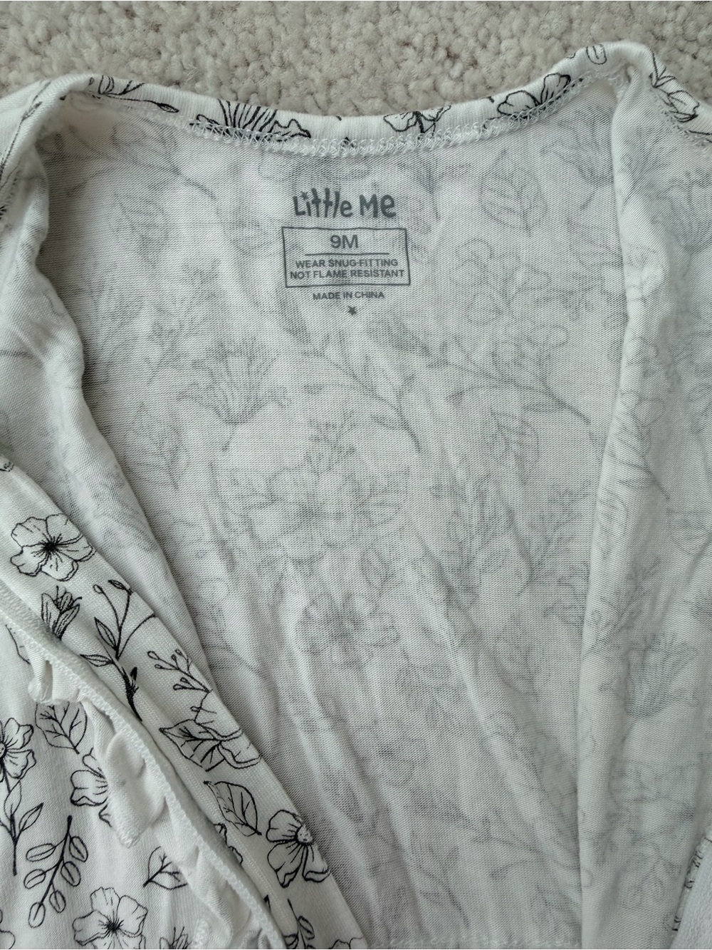 Little Me White and Black Floral Footie Ruffled Zippered One Piece - Picture 6 of 10